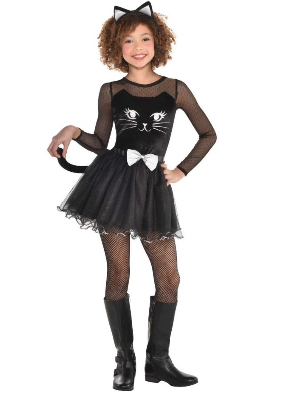 NWT Cat Black Dress with Headband & Tail Halloween Costume, W/ Bonus Tights